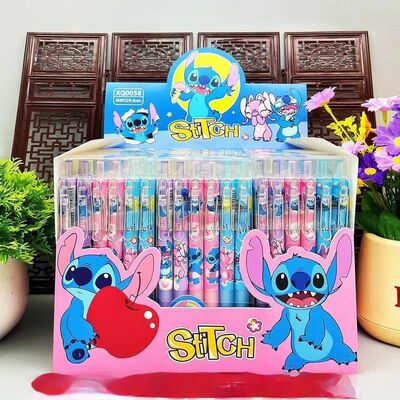 Disney 12pcs Stitch Gel Pens Cartoon New Pressing Pen Black