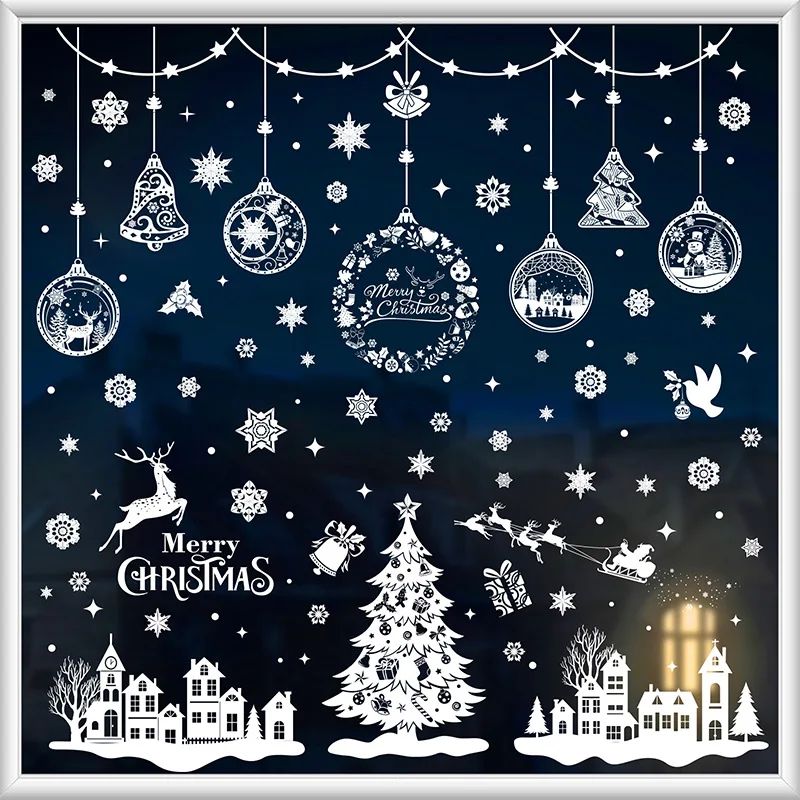 9pcs Snowflake Christmas Window Stickers Reindeer New Year D