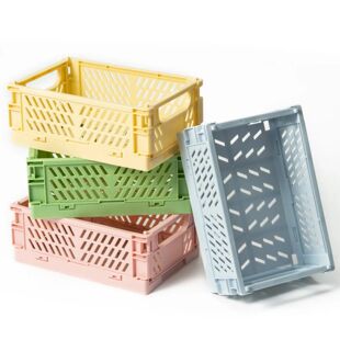 Plastic Folding 4Pcs with Handles Crates Basket Stackable