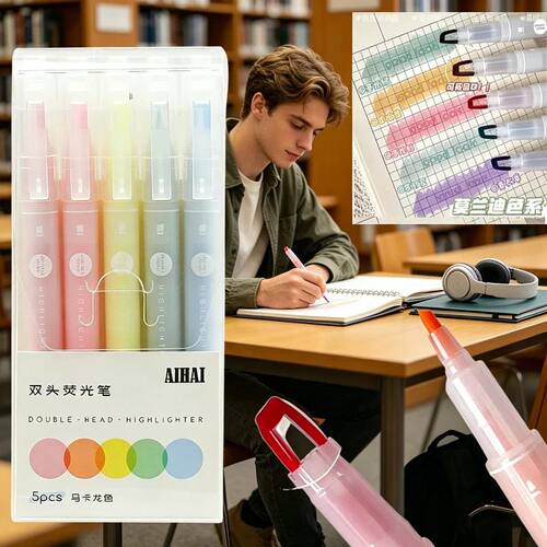 5-25Pcs Dual Tip Window Highlighter Pens Pastel Double Head