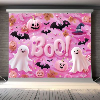 Spooky Halloween Party Backdrop - Pink Pumpkin & Ghost Desig