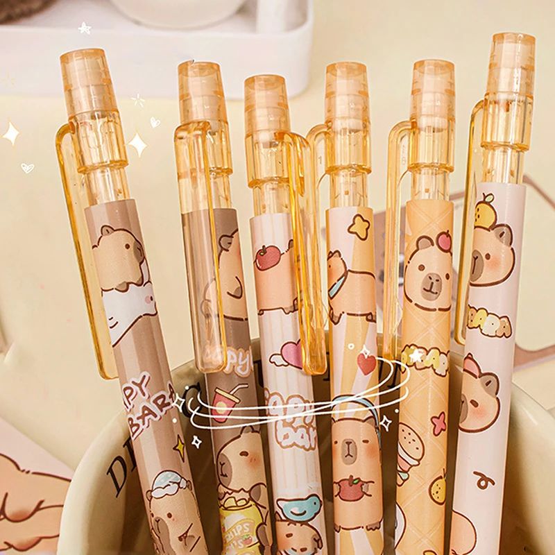 6pcs/set Cartoon Capybara Pen Set Cute Mechanical Pencil Wit
