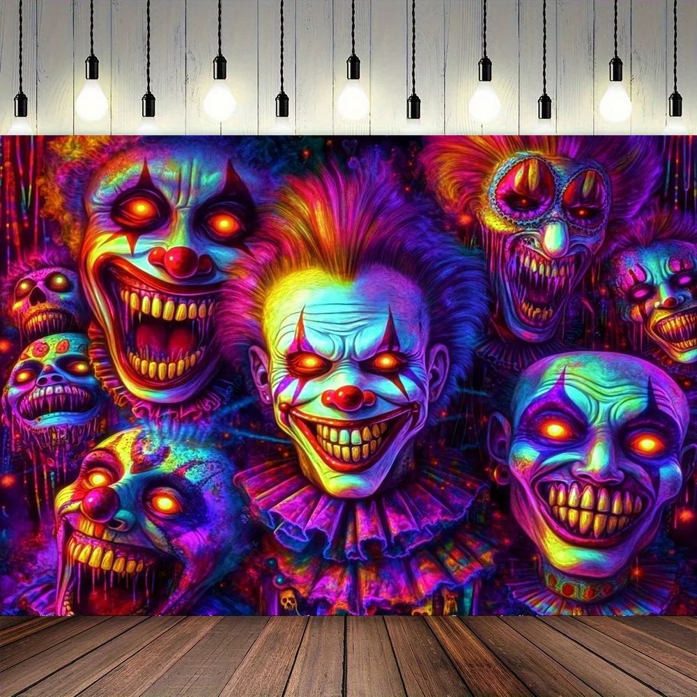 1 piece of terrifying clown background cloth - bright polyes