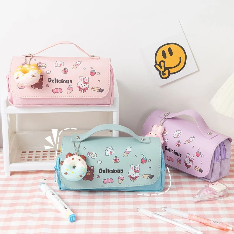 Cute Rabbit Stress Relieving Pencil Case Large Capacity Doub