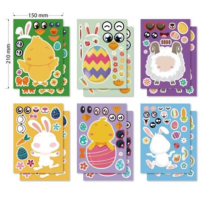 12Pcs Easter Bunny Puzzle Stickers Cartoon Rabbit Chick Egg