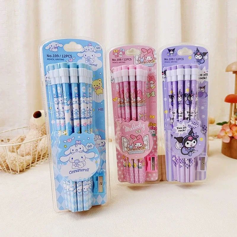 cute Kuromi HB Pencils 12 Pencils & 1 Pencil Roller Statione