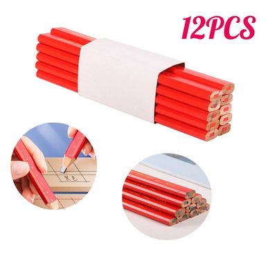 12PCS Elliptical Woodworking Pencils With Scale Flat Mark Pe