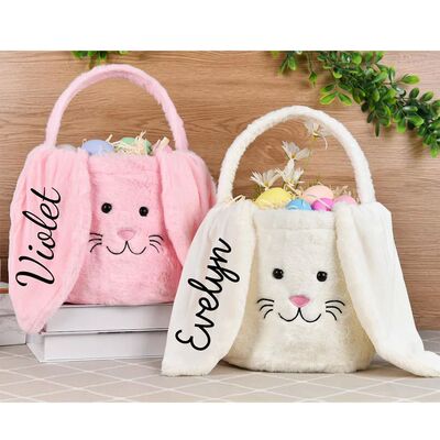 Personalized Plush Easter Bunny Basket for kids boys girls C