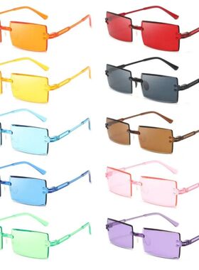 Fashion Rimless Rectangular Sunglasses Candy Color Square Su
