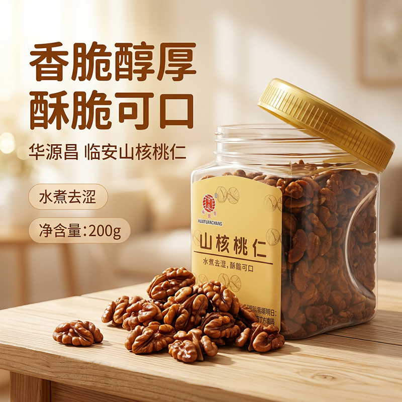 华源昌临安山核桃仁200g罐装原味核桃肉杭州特产伴手礼送人零食