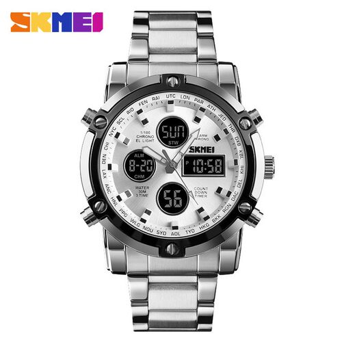 SKMEI 1389  Digital Quartz Watc Full Steel Strap Wristwatc