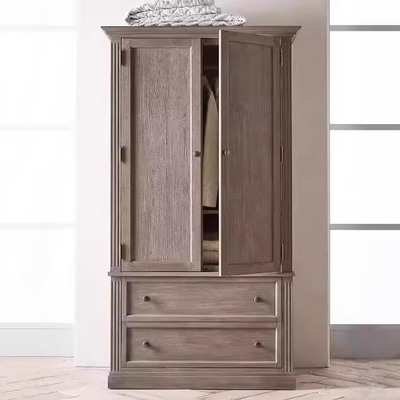 美式乡村实木衣柜法式复古橡木双门衣橱小户型卧室收纳柜储物柜