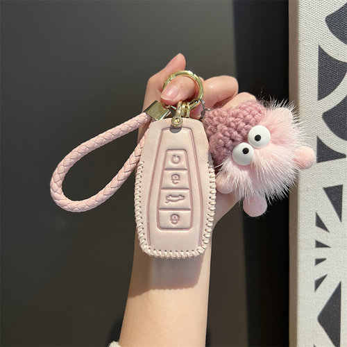 钥匙套包壳扣超纤皮吉利简约风格