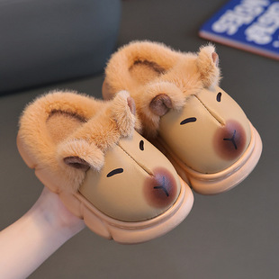 卡皮巴拉儿童棉拖鞋冬季男童EVA室内皮面防水中大童小孩宝宝棉鞋