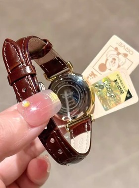 disney迪士尼正品复古棕色女款石英手表送女朋友纪念礼物金表腕表