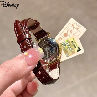 disney迪士尼正品 石英手表送女朋友纪念礼物金表腕表 复古棕色女款