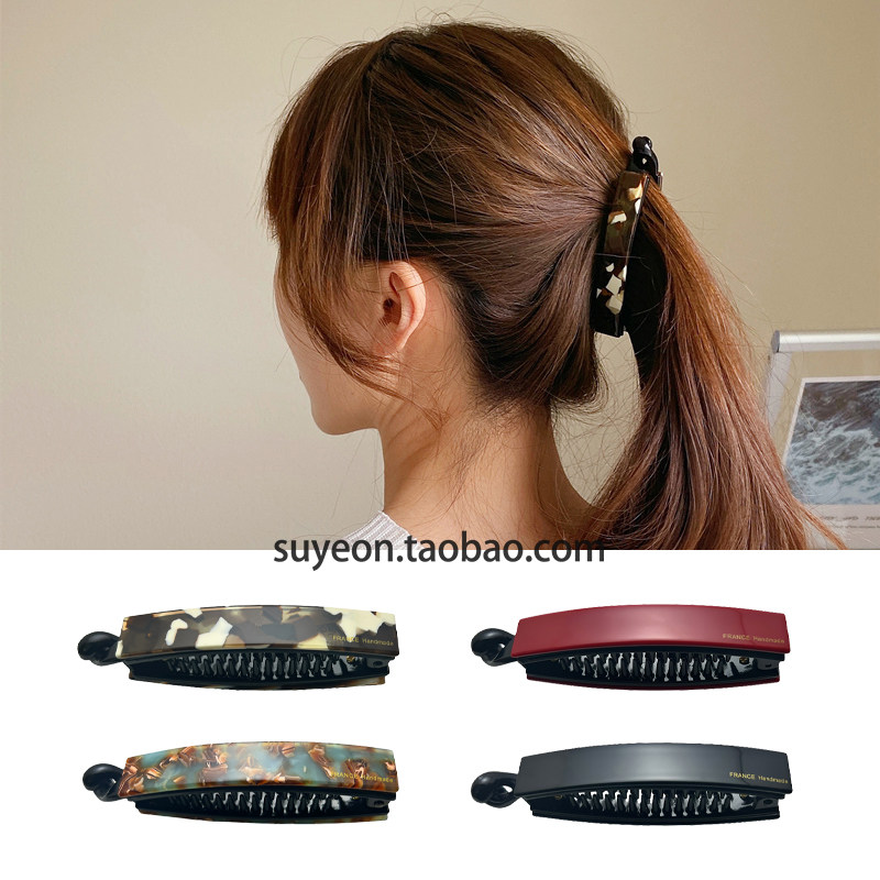 韩国FRANCE巧克力棕色马尾夹防滑小号香蕉夹发量少竖夹扭扭发夹