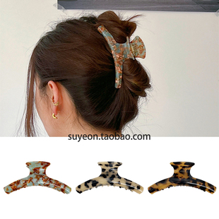韩国FRANCE大号豹纹盘发抓夹 法式复古马尾夹鲨鱼夹小弧度刚刚好