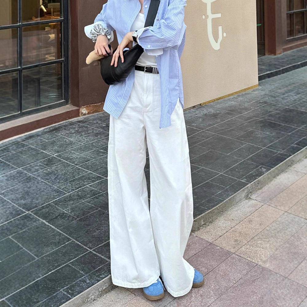 2026新款白色阔腿牛仔裤女秋冬季新宽松直筒小个子显瘦拖地裤子女