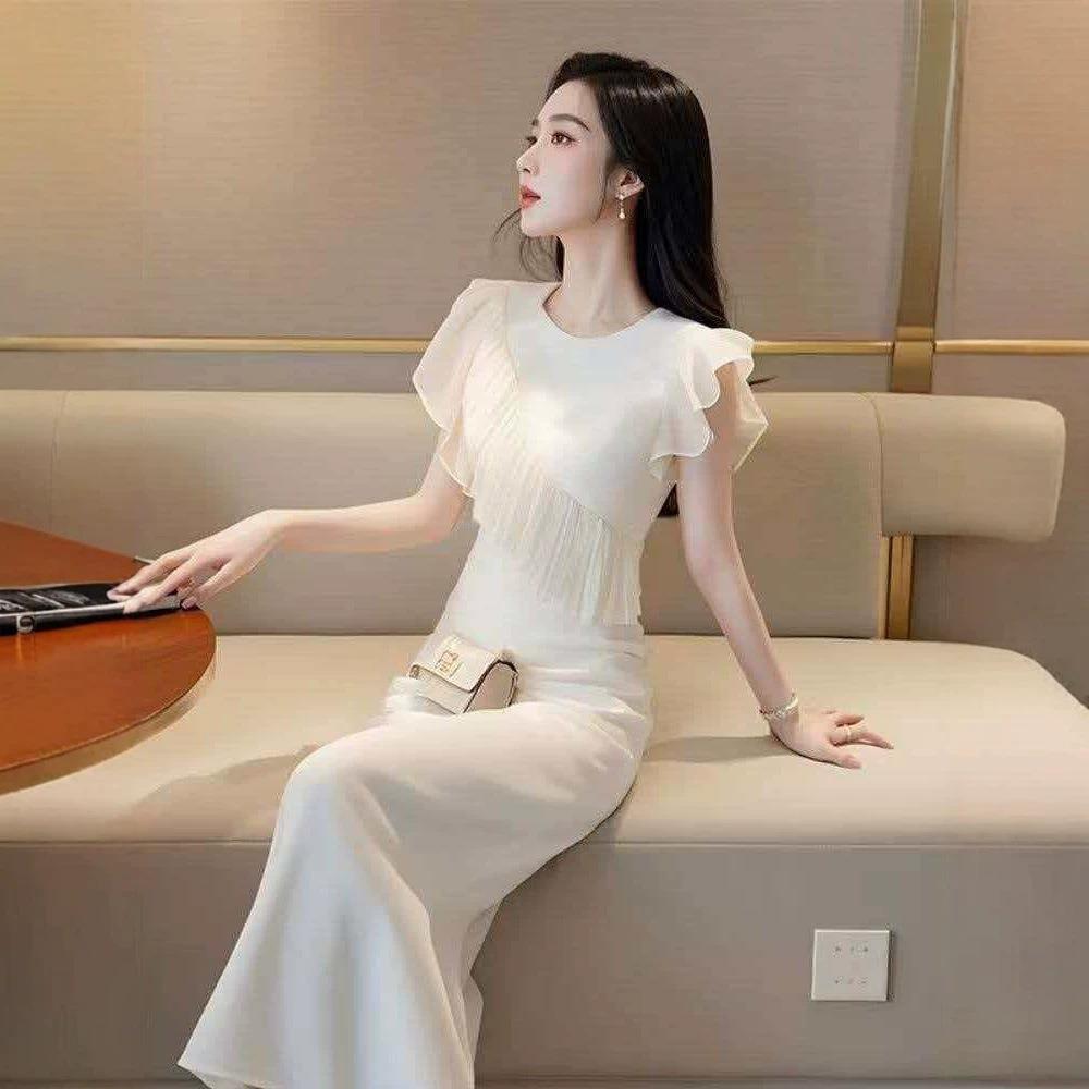 法式钓系修身长裙显瘦不撞款白色长款夏季连衣裙气质女装高端精致