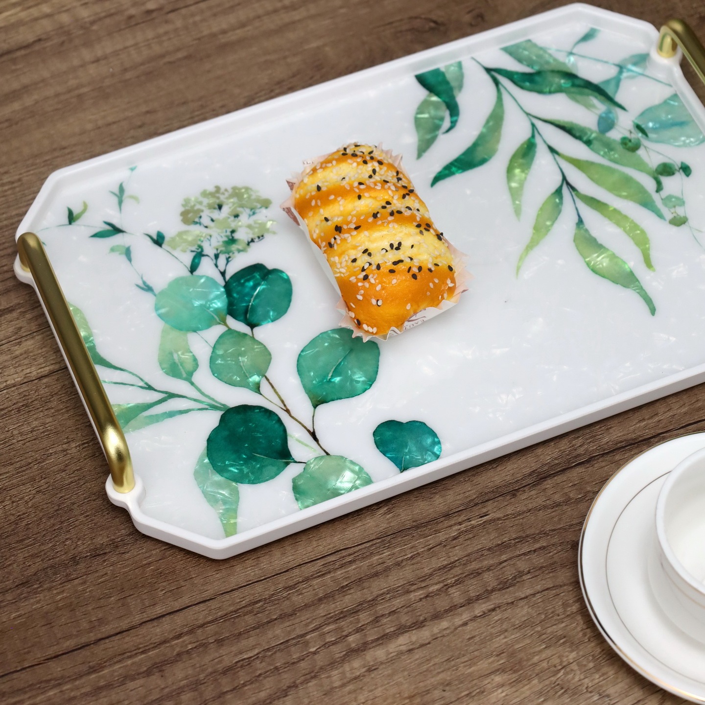 甜品糕点咖啡金属提手托盘水杯水果盘轻奢高端多用途收纳点心餐盘