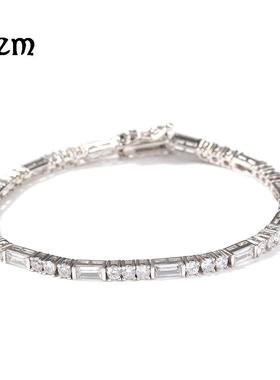 古萌饰品3mm单排满锆石时尚手链多尺寸嘻哈夜店潮搭一排手链配饰