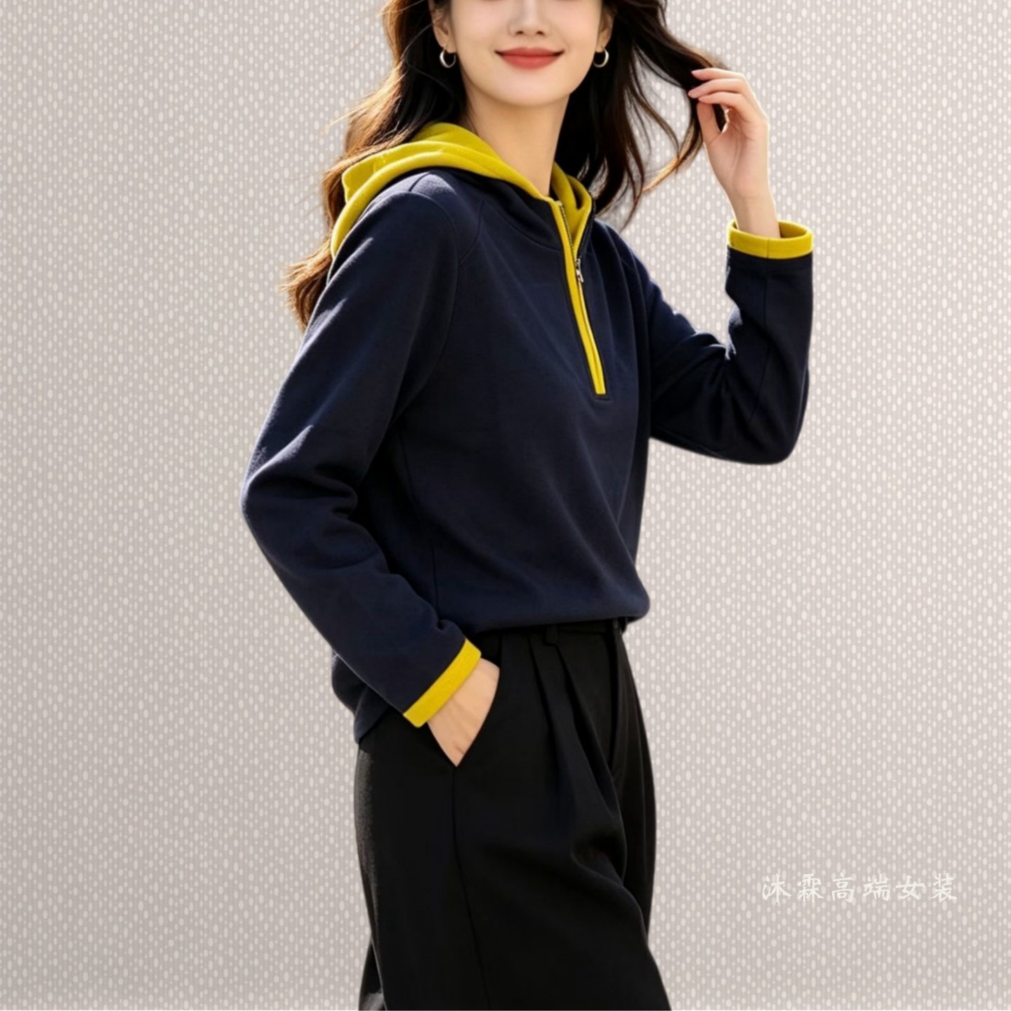 雅姿赏色珊瑚花2026秋冬新款上衣大码显瘦宽松卫衣百搭t恤衫25013