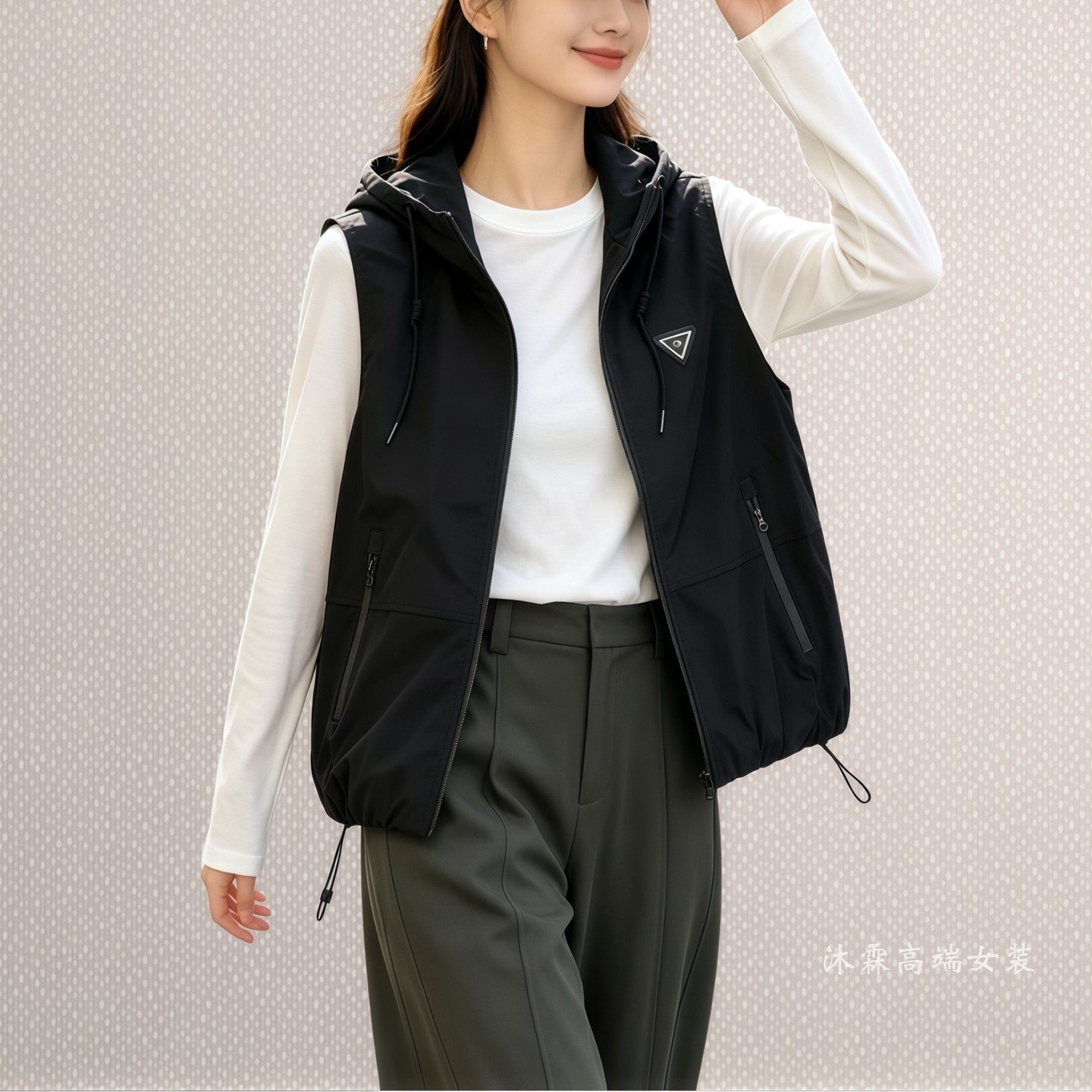 雅姿赏色珊瑚花2026秋冬新款上衣大码显瘦宽松马甲百搭外套24022