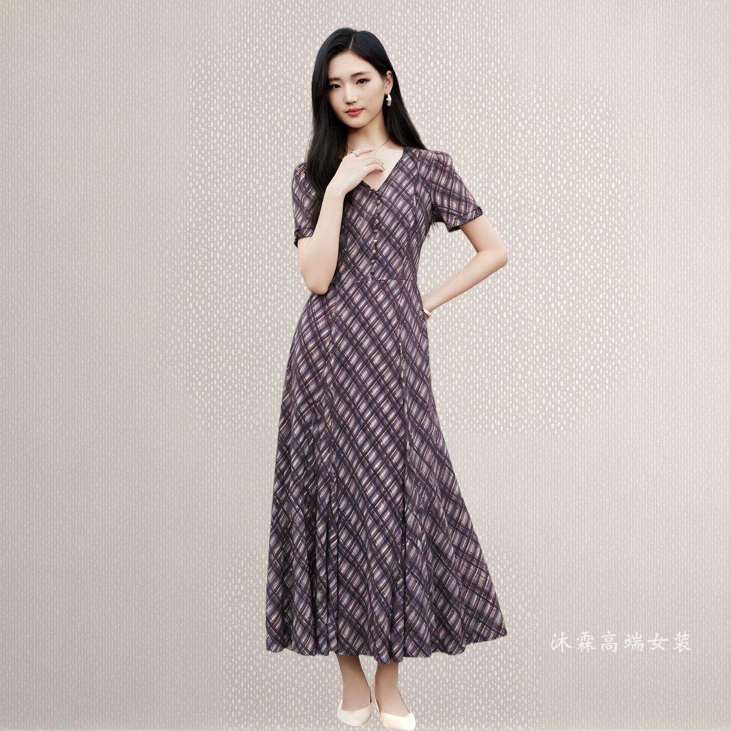 沐紫霖2026夏季新款时尚显瘦大码气质修身妈妈婚宴礼服连衣裙8021