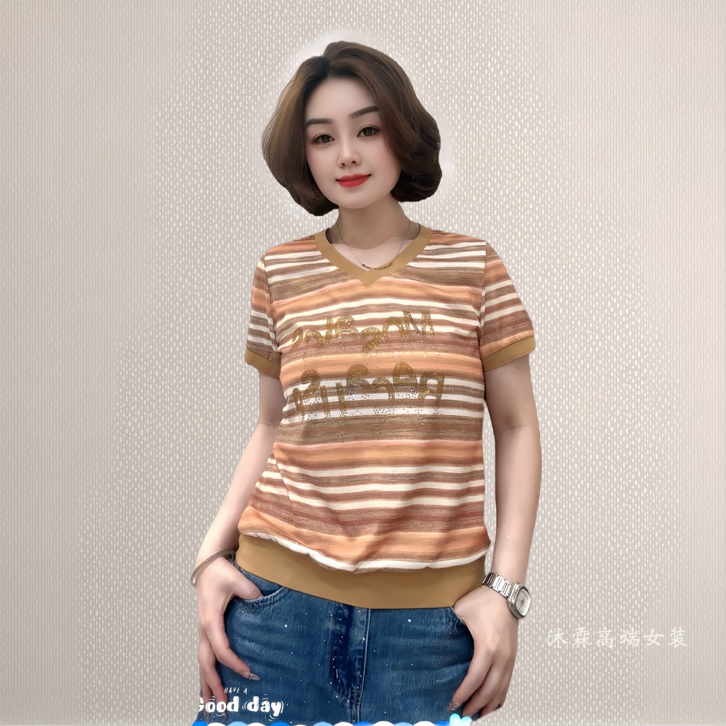 斐斐2026夏季新款宽松大码修身显瘦气质女打底衫百搭上衣T恤3310