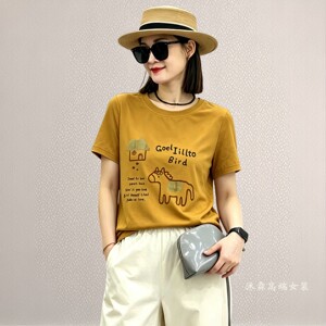 雅姿赏色珊瑚花2026夏季新款上衣大码显瘦宽松修身百搭t恤衫71063