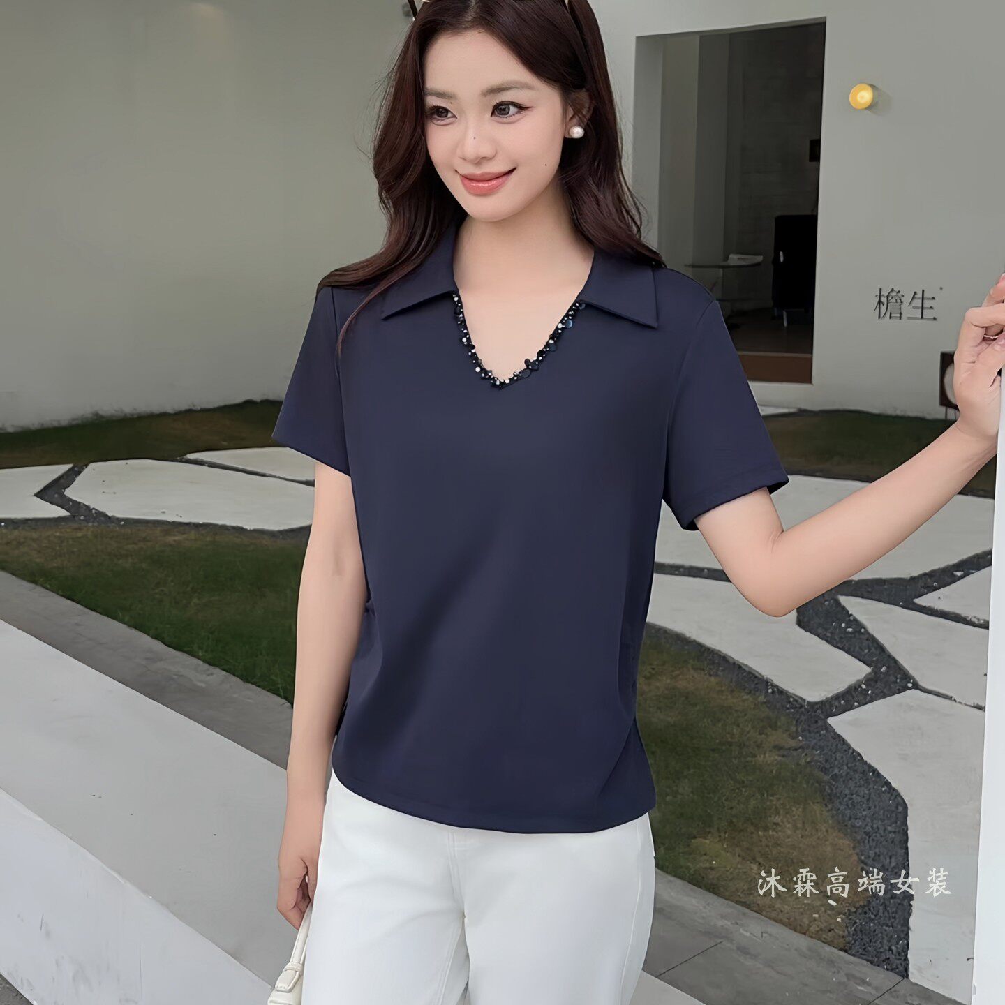 阳龙2026夏季新款大码修身显瘦宽松气质女上衣打底t恤衫B26-9016