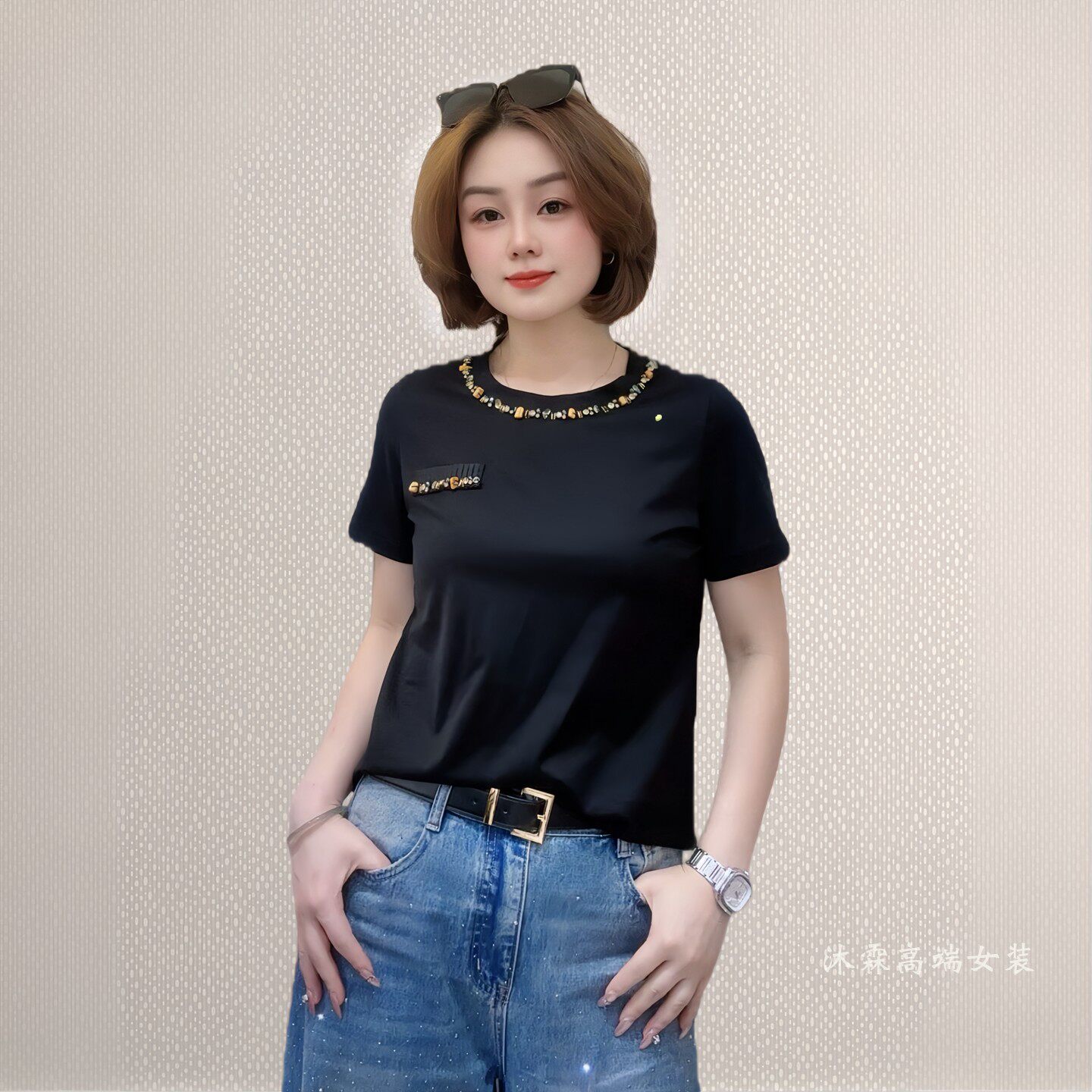 斐斐2026夏季新款宽松大码修身显瘦气质女打底衫百搭上衣T恤99051