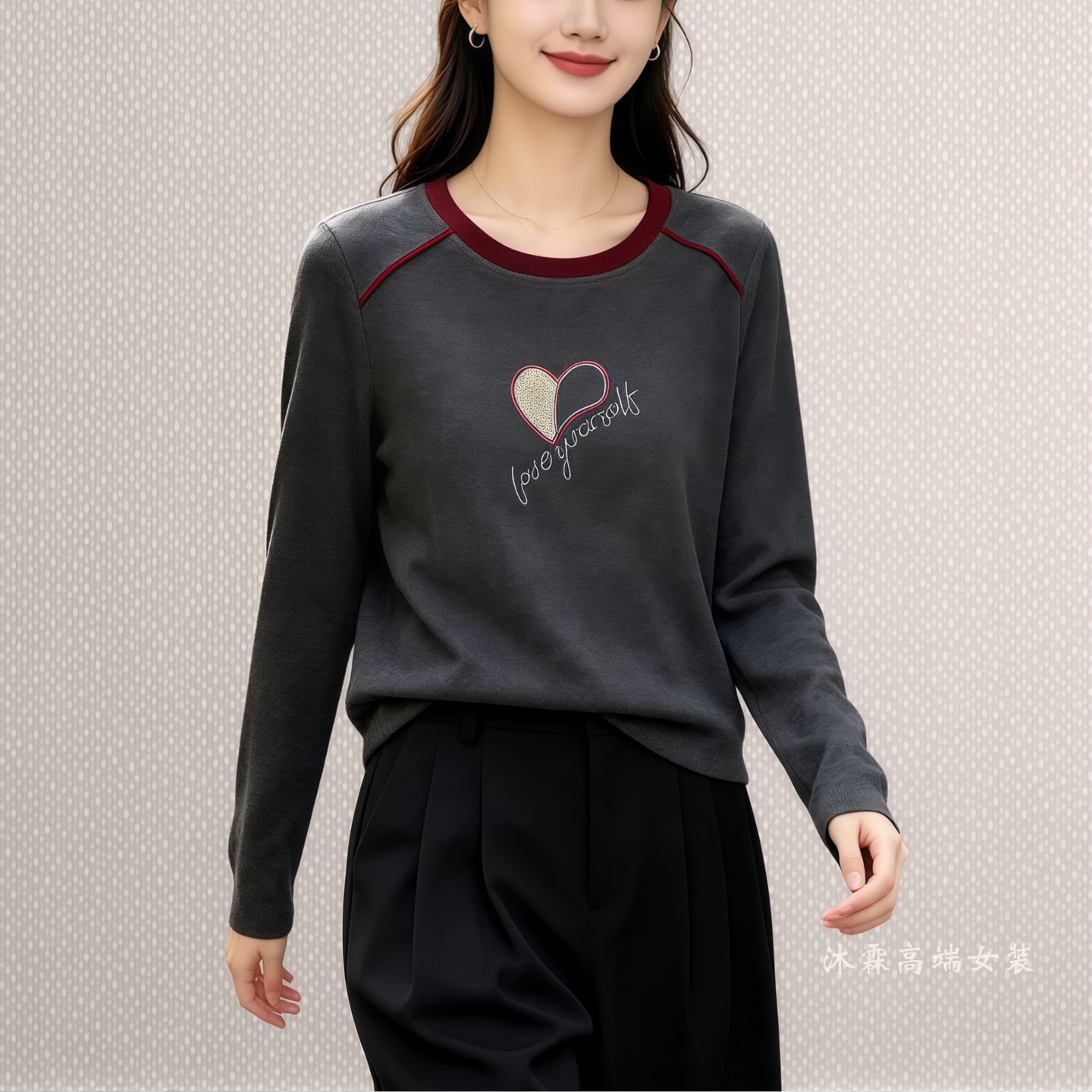 雅姿赏色珊瑚花2026秋冬新款上衣大码显瘦宽松修身百搭t恤衫27236