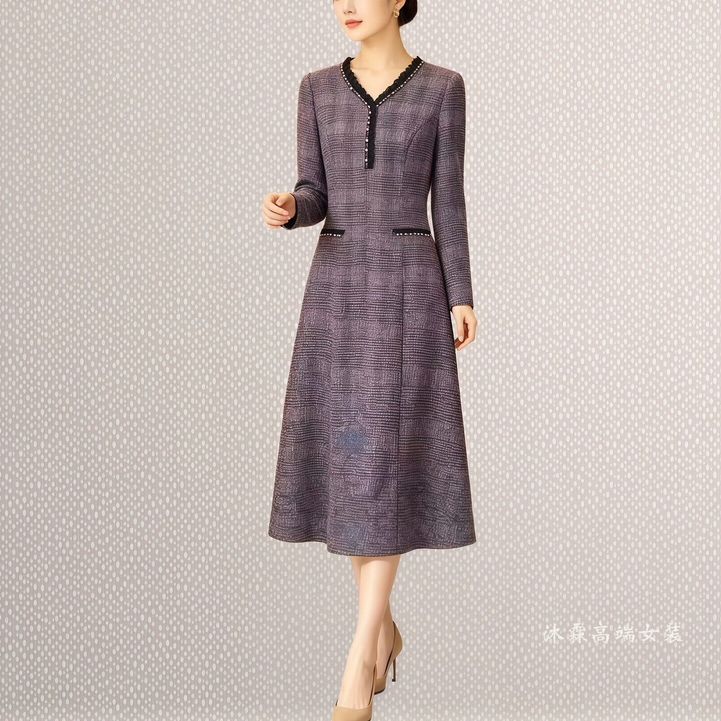沐紫霖2026秋冬新款时尚显瘦大码气质修身妈妈婚宴礼服连衣裙8013