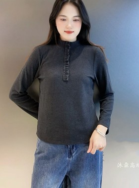 雅姿赏色珊瑚花2025秋冬新款上衣大码显瘦宽松修身百搭t恤衫11074