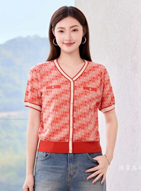 沐紫霖2026夏季新款大码显瘦宽松莱赛尔天丝针织衫女上衣t恤57003