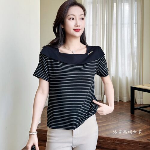 雅姿赏色珊瑚花2026夏季新款上衣大码显瘦宽松修身百搭t恤衫83021