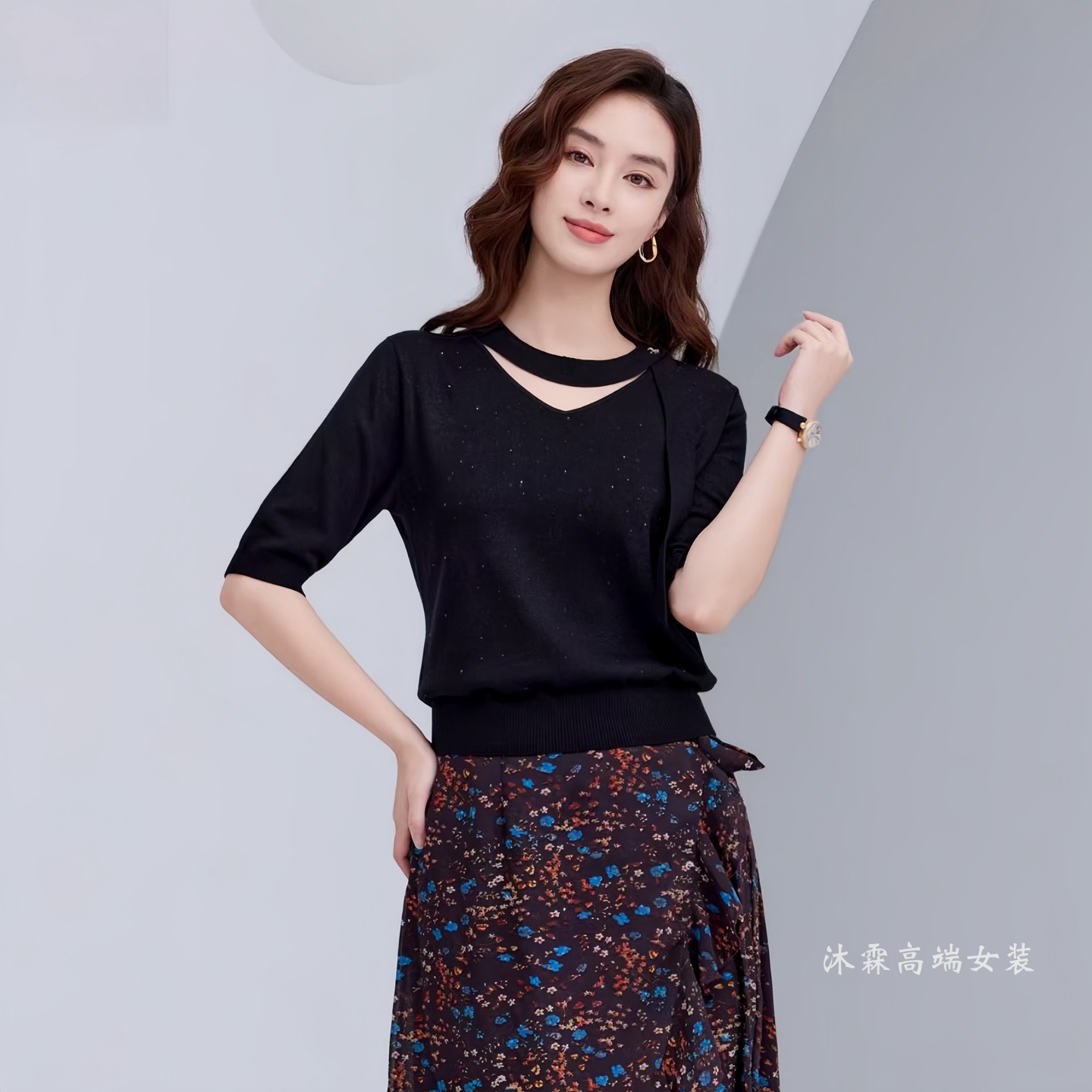 沐紫霖2026秋冬新大码显瘦宽松莱赛尔天丝针织衫女上衣t恤103777