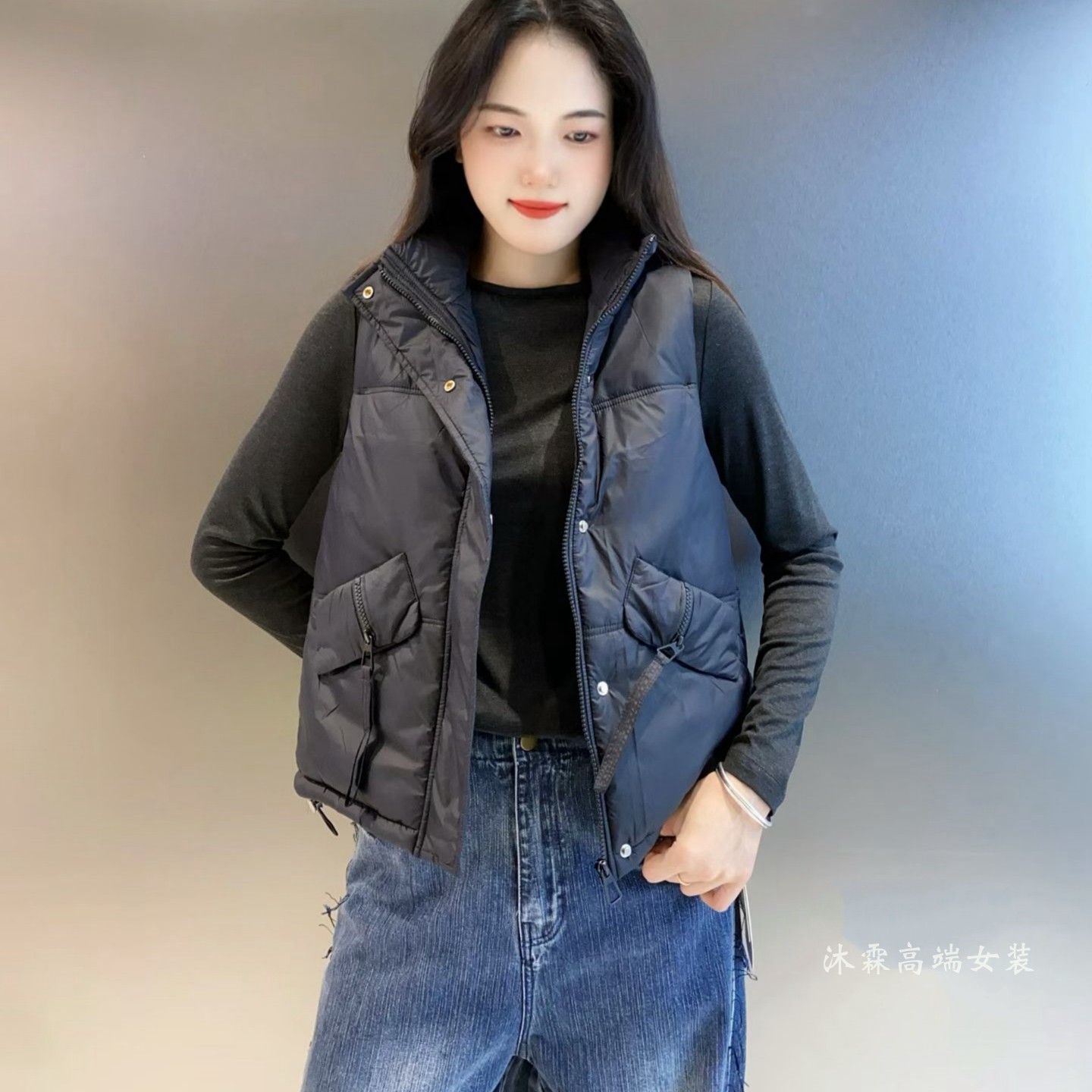 雅姿赏色珊瑚花2025秋冬新上衣大码显瘦宽松棉马甲百搭外套15045