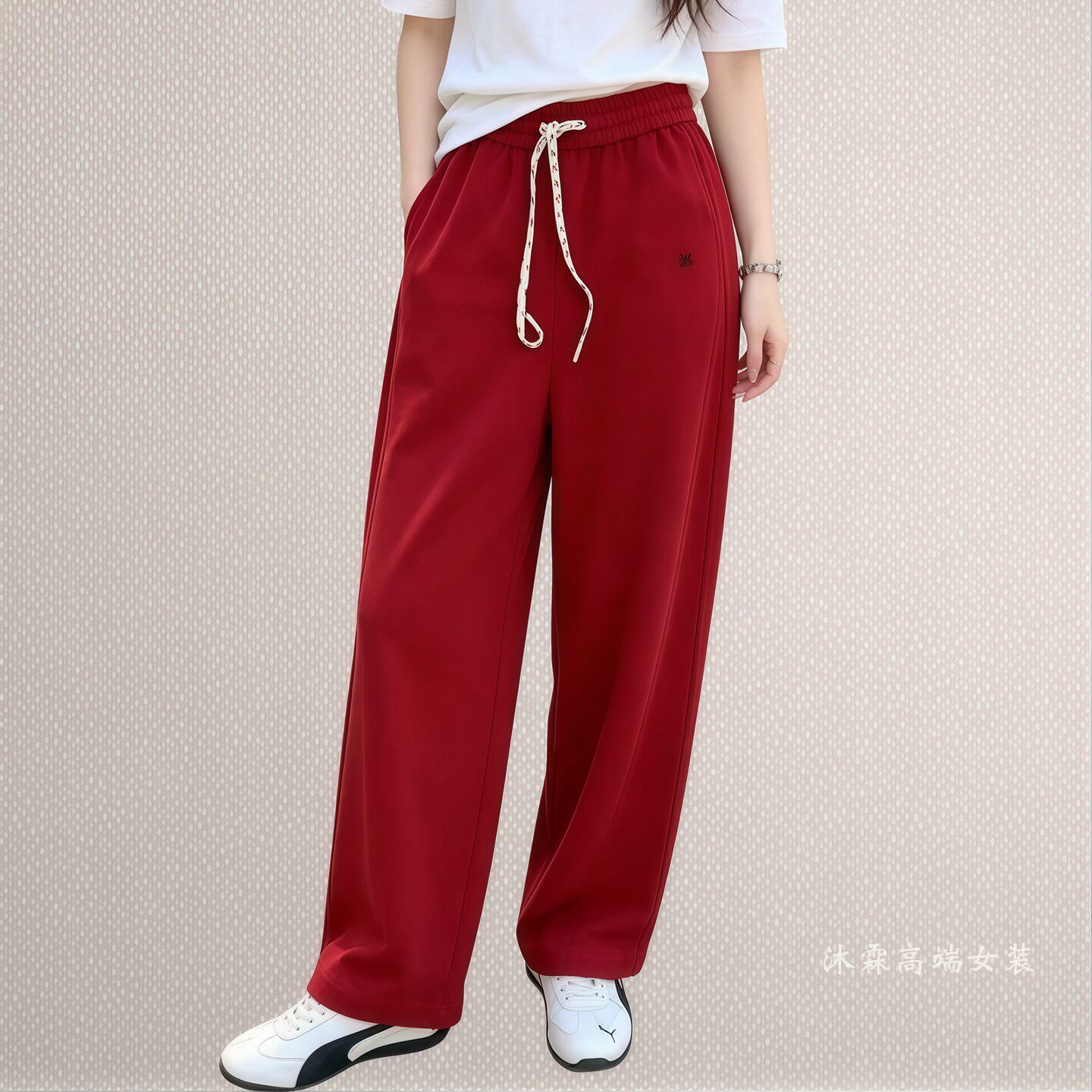 雅姿赏色珊瑚花2026秋冬新宽松大码修身显瘦胖M休闲直筒女裤99013