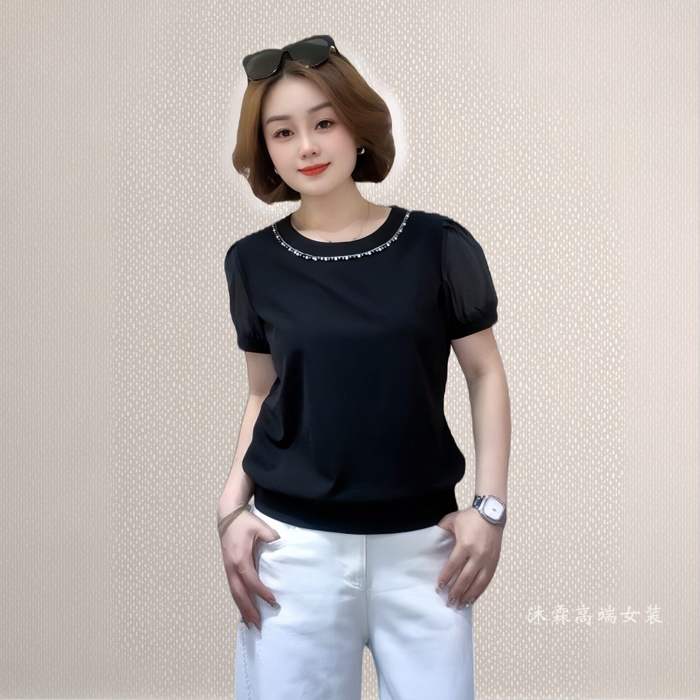 斐斐2026夏季新款宽松大码修身显瘦气质女打底衫百搭上衣T恤8801