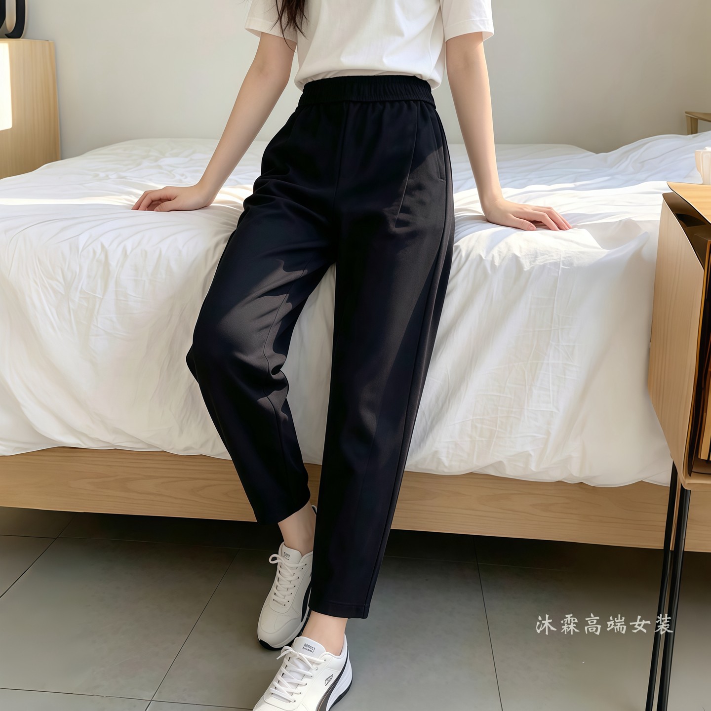 雅姿赏色珊瑚花2026秋冬新宽松大码修身显瘦胖M休闲直筒女裤99004