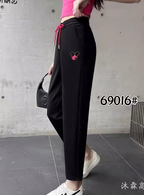 雅姿赏色珊瑚花2025夏季新宽松大码修身显瘦胖M休闲直筒女裤69016