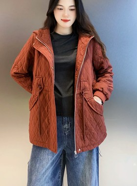 雅姿赏色珊瑚花2025秋冬新款上衣大码显瘦宽松夹棉百搭外套16019