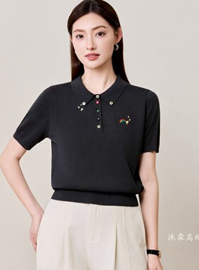 沐紫霖2026夏季新款大码显瘦宽松莱赛尔天丝针织衫女上衣t恤57086