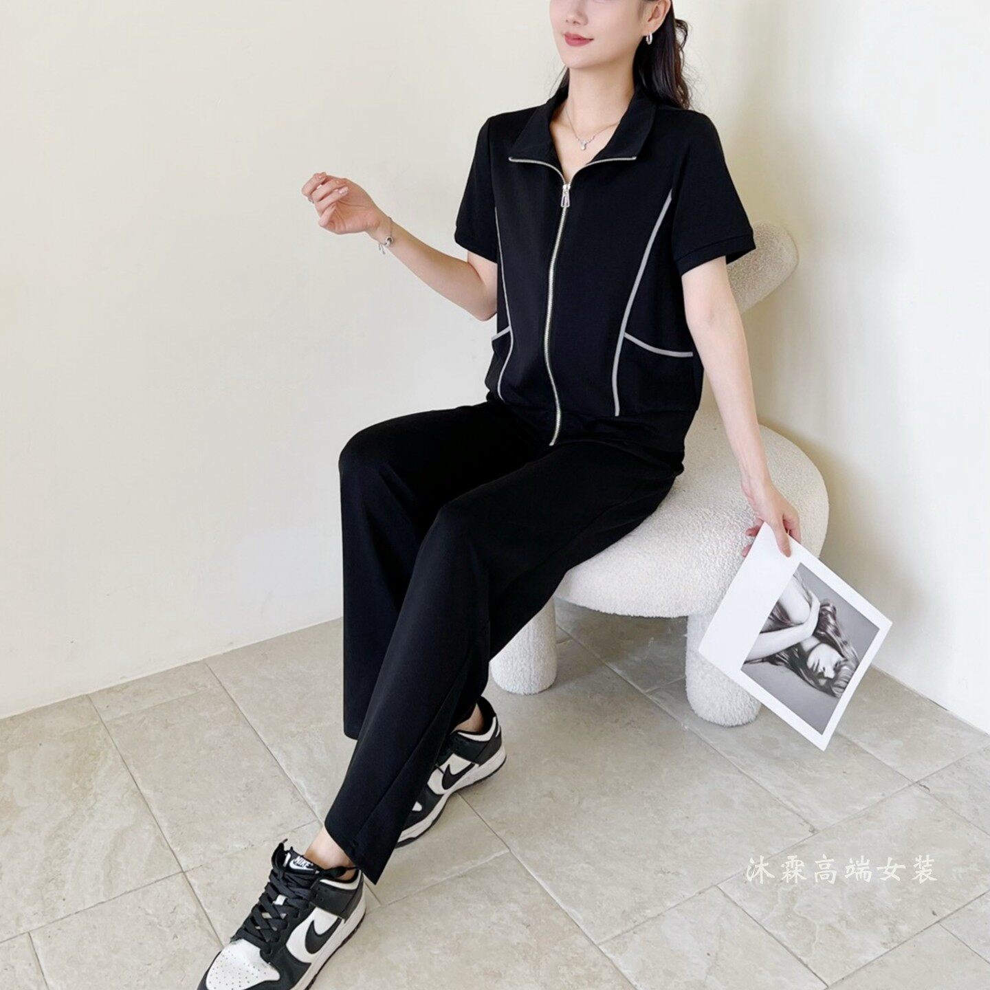雅姿赏色珊瑚花2026夏季新款大码气质宽松运动休闲两件套装81006