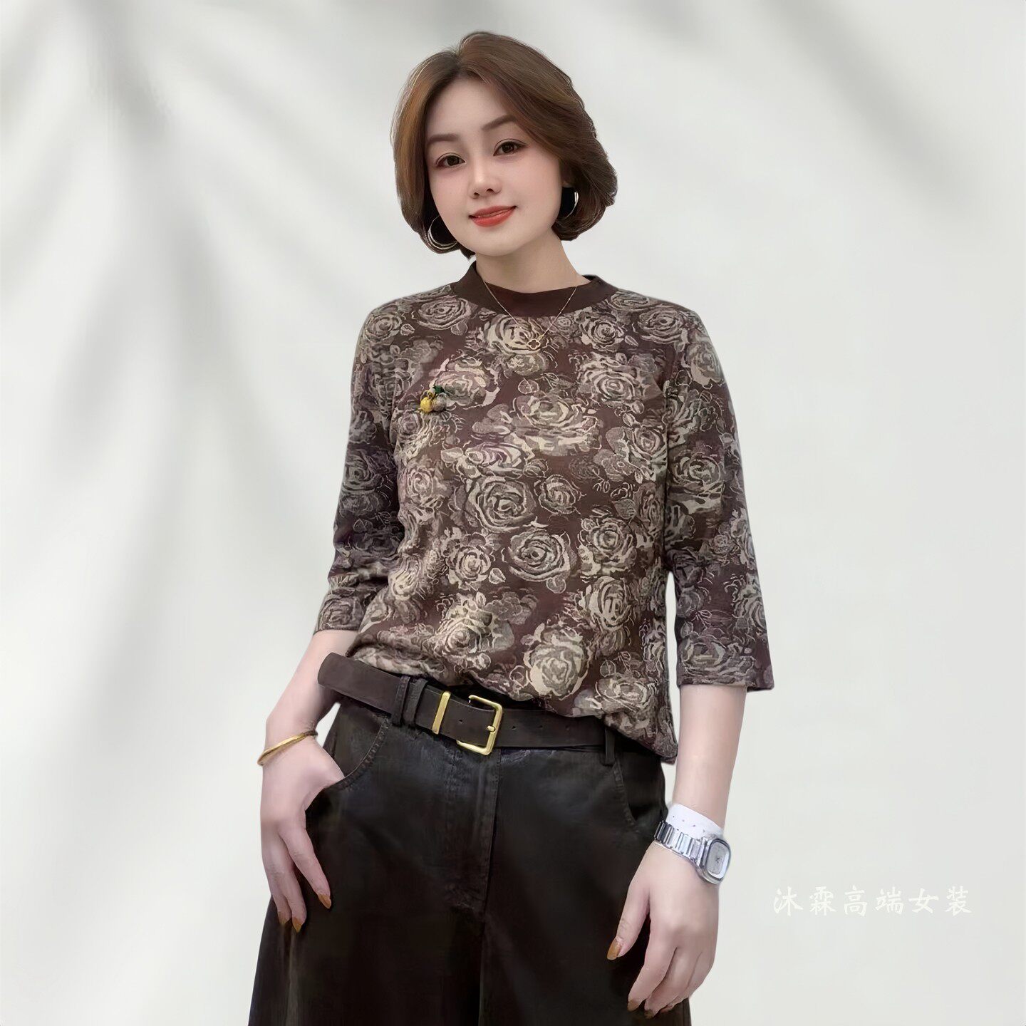 斐斐2026秋冬新款宽松大码修身显瘦气质女打底衫百搭上衣T恤3308