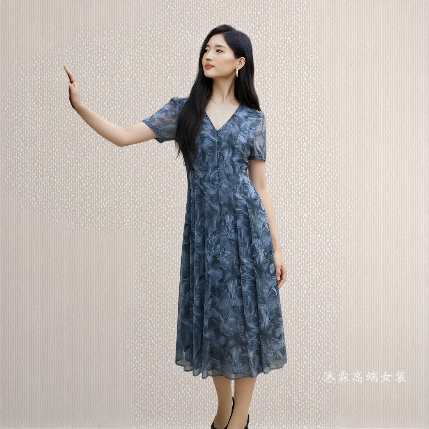 詹雅斐2026夏季新时尚显瘦大码气质修身妈妈婚宴礼服连衣裙5005-1