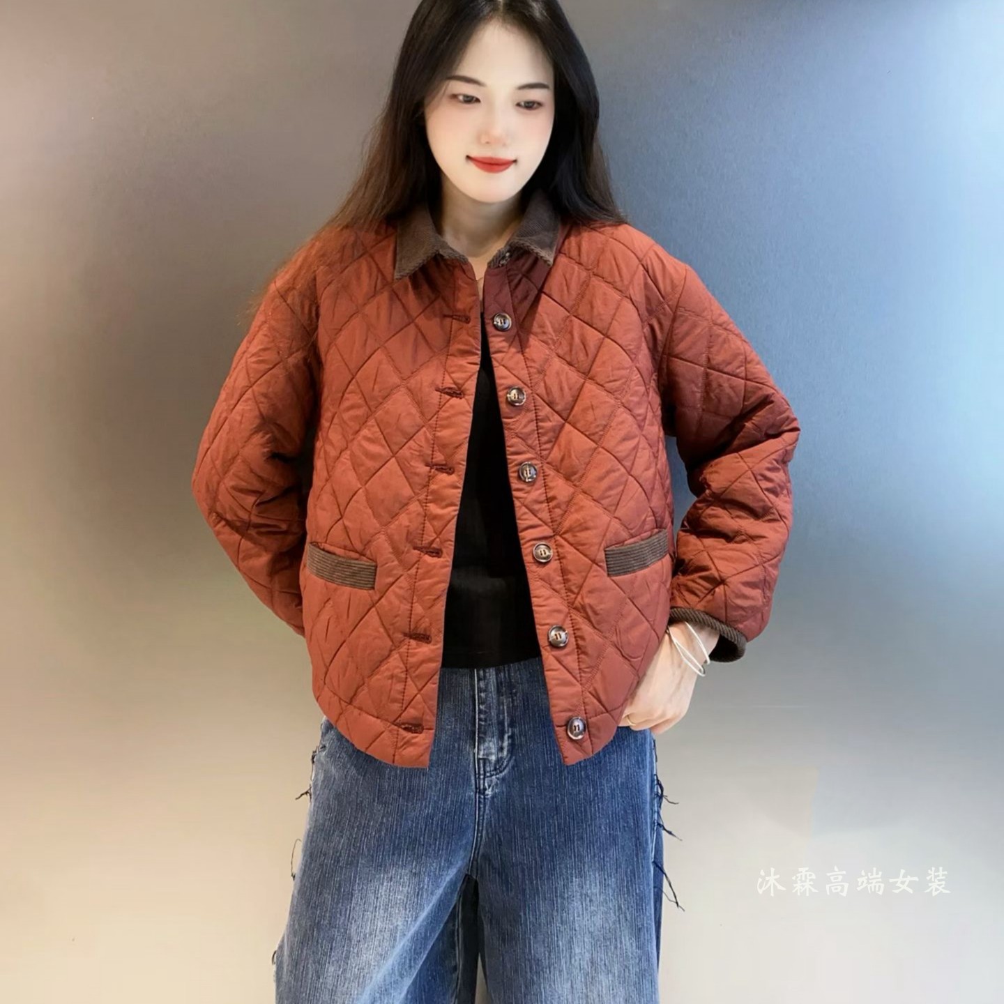 雅姿赏色珊瑚花2025秋冬新款上衣大码显瘦宽松修身百搭外套16018